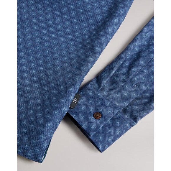 Ted Baker Men's Long Sleeve Diamond Print Button Down Shirt Blue Size 4 Cotton - Picture 3 of 11